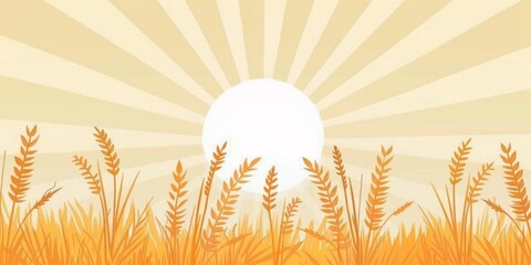 Wheat field background with sun rays and wheat branches simple shapes, earth tones Generative AI