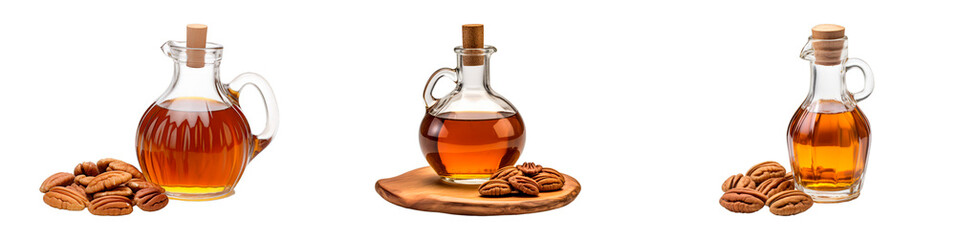Collection of Pecan Maple Syrup isolated on transparent png background. Generative ai
