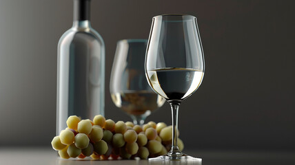 Glass of white wine and grapes on a dark background. 3d rendering generativa IA