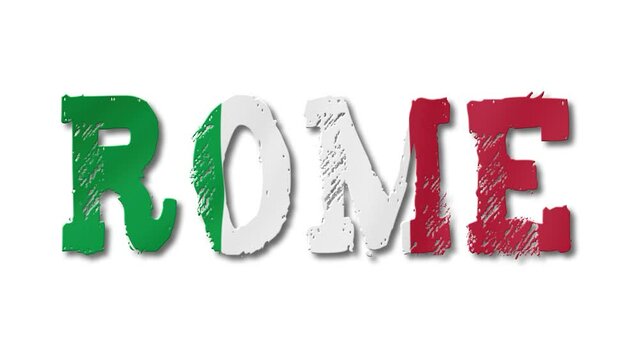 Rome Text with Italy Flag Waving Inside. Seamless Loop Animation on Transparent Background.	