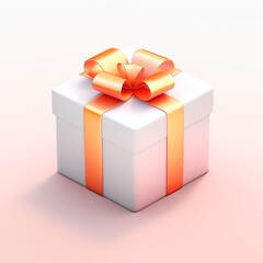 3D Rendered Elegant White Gift Box with Glossy Orange Ribbon on a Soft Pink Background