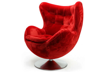 A cozy red egg chair with plush upholstery, isolated on solid white background.