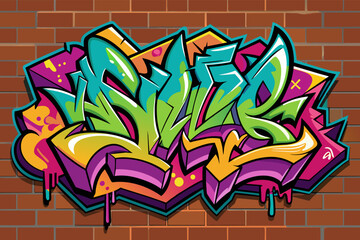 A colorful graffiti tag adorning a brick wall, showcasing the artists unique style and flair