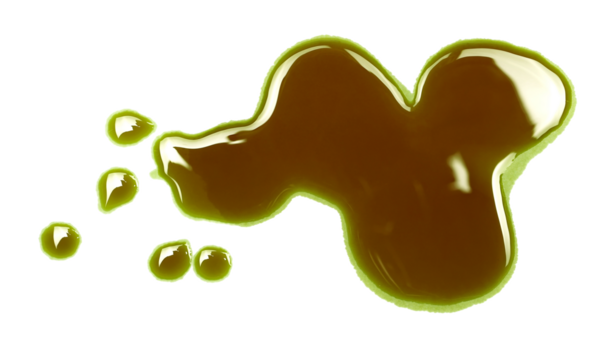  Pumpkin oil puddle, spilled isolated on white, top view, clipping path