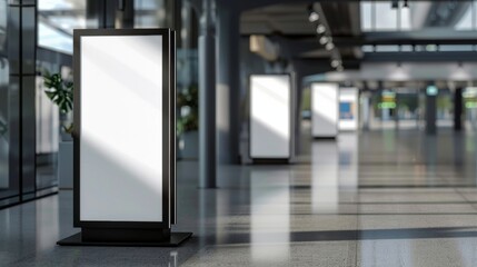 Blank mockup of an information kiosk designed for accessibility with ADA compliant features .