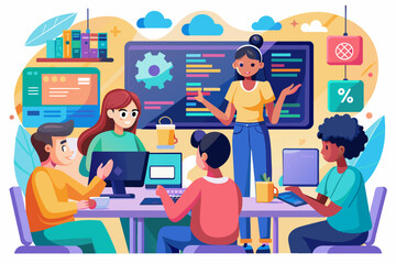 A coding workshop where students learn programming languages and computational thinking skills, preparing them for careers in technology and software development