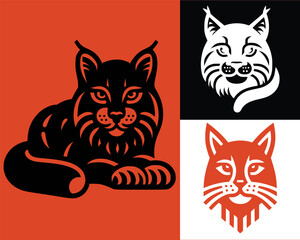  Black Bobcat icon vector design, Bobcat icon vector, Cat Vector outline drawing, illustration of a cat.