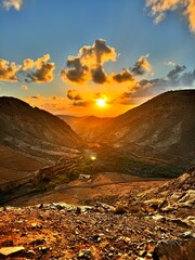 Naklejka premium landscape, mountain, sky, nature, mountains, sunset, clouds, desert, travel, water, cloud, volcano, rock, hill, sunrise, valley, river, lake, scenery, summer, snow, peak, view, blue, grass