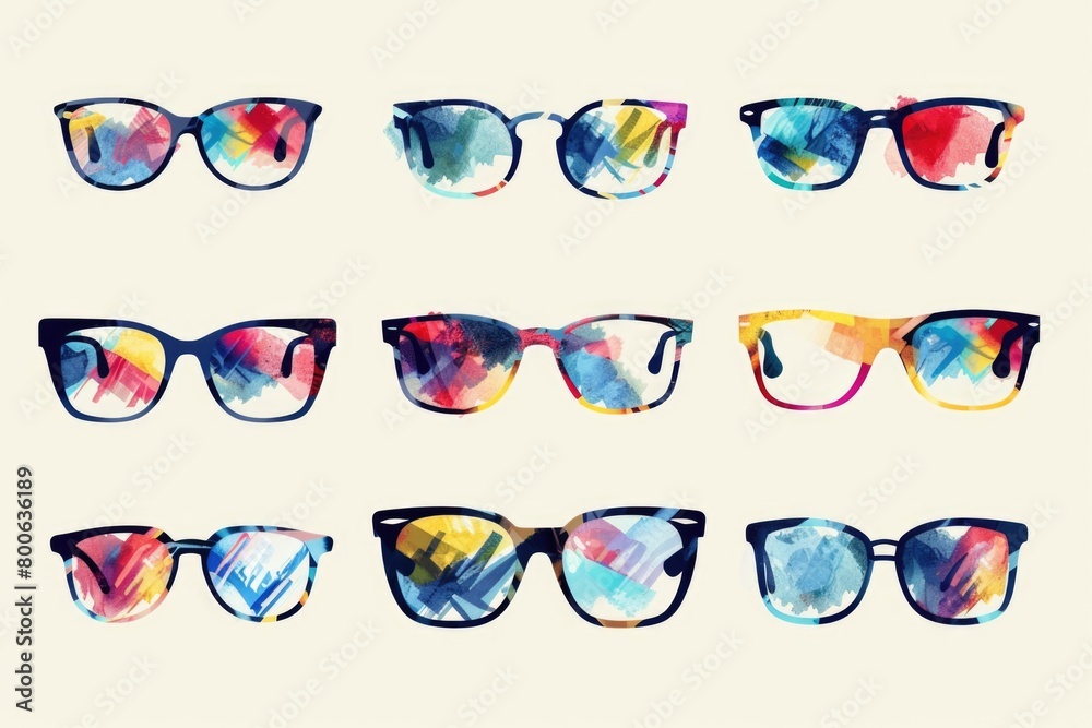 Poster A set of six pairs of colorful glasses. Suitable for various design projects