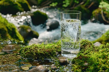 Refreshing water in natural setting, perfect for outdoor and nature themes