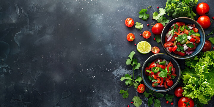 Vista superior de salsas mexicanas, &ldquo;pico de gallo&rdquo;