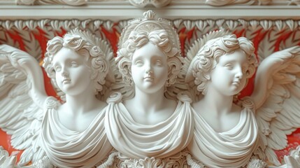 Obraz premium A close up of a white statue with three angels on it, AI