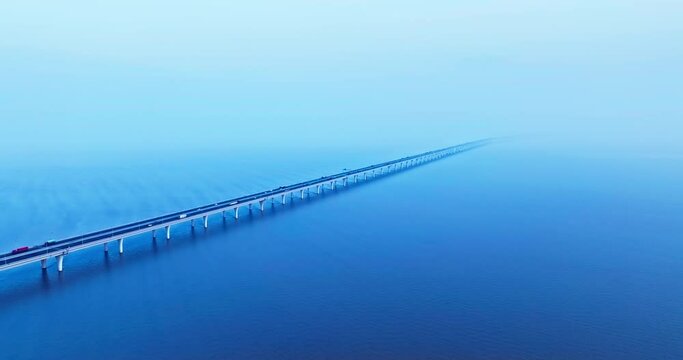 Aerial photography of the cross-sea bridge with no end in sight