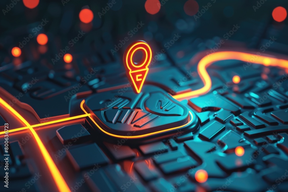 Poster Detailed close up of a map with a pin, perfect for travel and navigation concepts