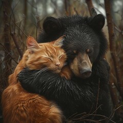 Bear and Cat cuddle