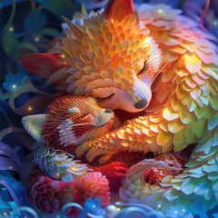 Obraz premium Red Pandas cuddle