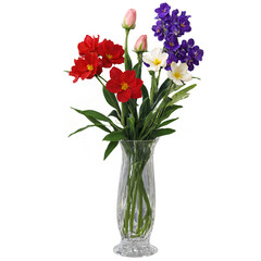 bouquet of flowers in vase isolated on white 