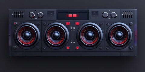 A stereo system with four speakers on top of it. Ideal for music and sound-related projects