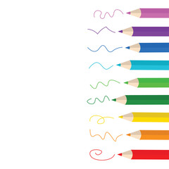 Vector Flat Colored Pencils Frame. Pencils Banner Template. Set of rainbow vector colored pencils Kids school stationery Doodles drawn by colors. Colored wooden pencils frame. Add your own text.