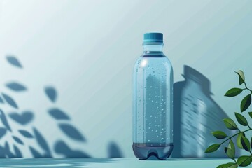 A bottle of water sitting on a table. Perfect for hydration concept - obrazy, fototapety, plakaty