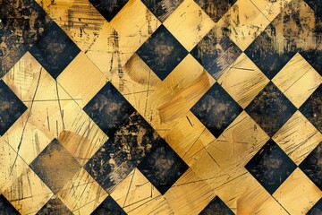 Stylish black and gold checkerboard pattern floor. Perfect for interior design projects