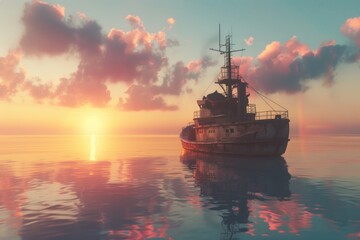 Fototapeta premium A large boat floating on the water, suitable for various marine themes