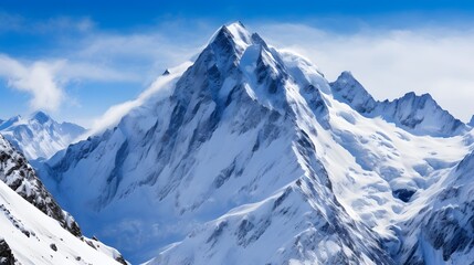 Panoramic view of the snowy mountains in the French Alps.