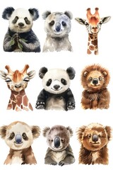 A group of animals painted in watercolor. Perfect for artistic projects