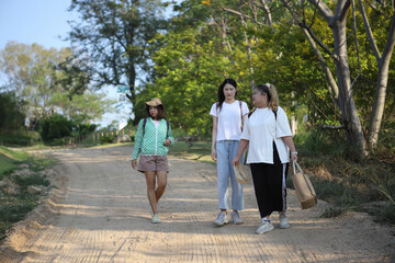 group girl friend travel in natural park
