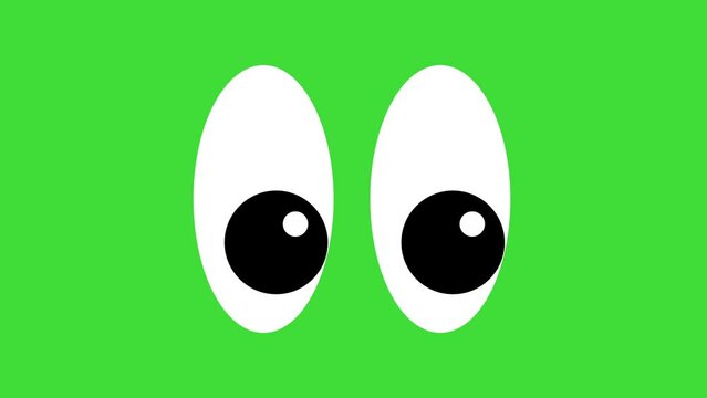 Cartoon eyes on a green background, blinking and looking up and down, 2D animation.