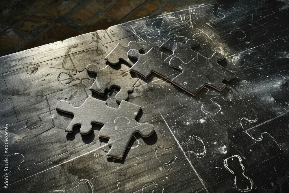 Poster A puzzle piece resting on a table, ideal for illustrating problem solving concepts