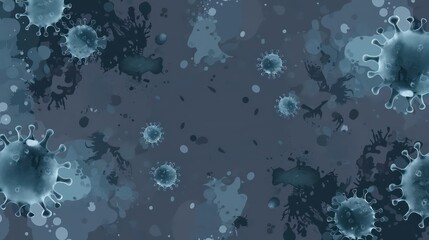wallpaper background of an abstract illustrated representation of viruses in soft grays and blues on a light background
