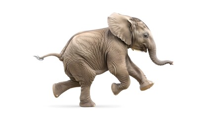 Playful Baby Elephant Frolicking Solo, Perfect for Children's Books and Educational Material. Isolated on White Background. AI