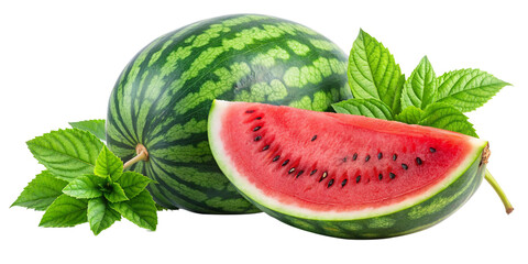 watermelon with branch and slice isolated on white background