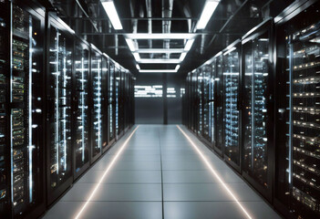 'visualization icon skull danger high supercomputers servers rack full center data working corridor shot information technology ai artificial backup big broadband business cloud computer'