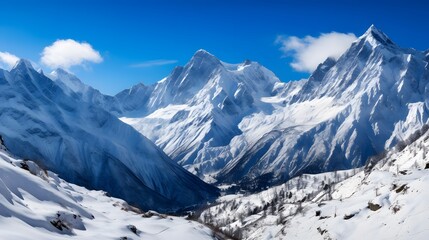 Fototapeta na wymiar Panoramic view of the Caucasus mountains in winter, Georgia.