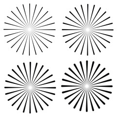 Naklejka premium Sunburst icon in liner style. Burst symbol vector collection. Radial sun burst. Black-white round sunburst icons. Starburst circles. Vector illustration. Eps file 229.