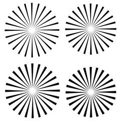 Naklejka premium Sunburst icon in liner style. Burst symbol vector collection. Radial sun burst. Black-white round sunburst icons. Starburst circles. Vector illustration. Eps file 230.