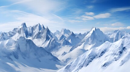 Snowy mountains panorama. Computer generated 3D photo rendering.