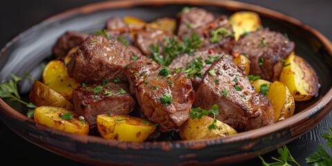 meat with potatoes and herbs Generative AI