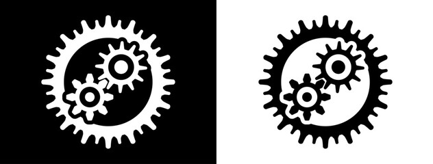 Black gears vector illustration set on black and white background. Cogwheels collection, technology concept illustration with machinery elements. 
