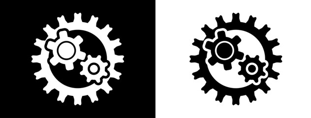 Black gears vector illustration set on black and white background. Cogwheels collection, technology concept illustration with machinery elements. 