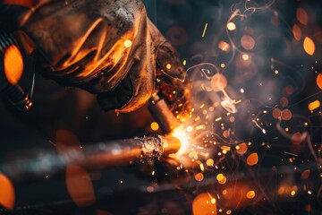 A person welding metal with sparks, suitable for industrial concepts
