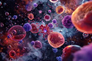 wallpaper representing in some way the human metabolic system and everything related, very illustrated and colorful