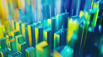abstract wallpaper with some geometric forms representing statistics in colors blue, green and yellow
