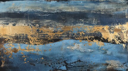 abstract wallpaper style painting, dark, contrasting backgrounds, moody landscape, ultra-fine detail made of blue, gold and brown 