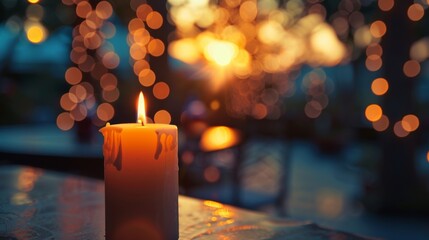 As the sun sets in the distance the candlelight becomes more prominent creating a romantic and...