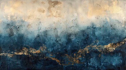 abstract wallpaper style painting, dark, contrasting backgrounds, moody landscape, ultra-fine detail made of blue, gold and brown

