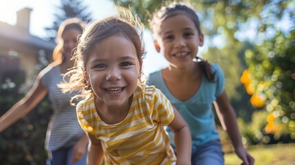 Group of Children Playing Outside in the Sun