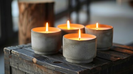 The warm and ambient light of the candles adds a sense of warmth and comfort to the industrial feel of the concrete holders making them the perfect addition to any space. 2d flat cartoon.